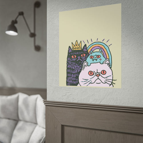 Cute Royal Cats Poster | Trio of Kittens with Crown & Rainbow Rolled Art Print