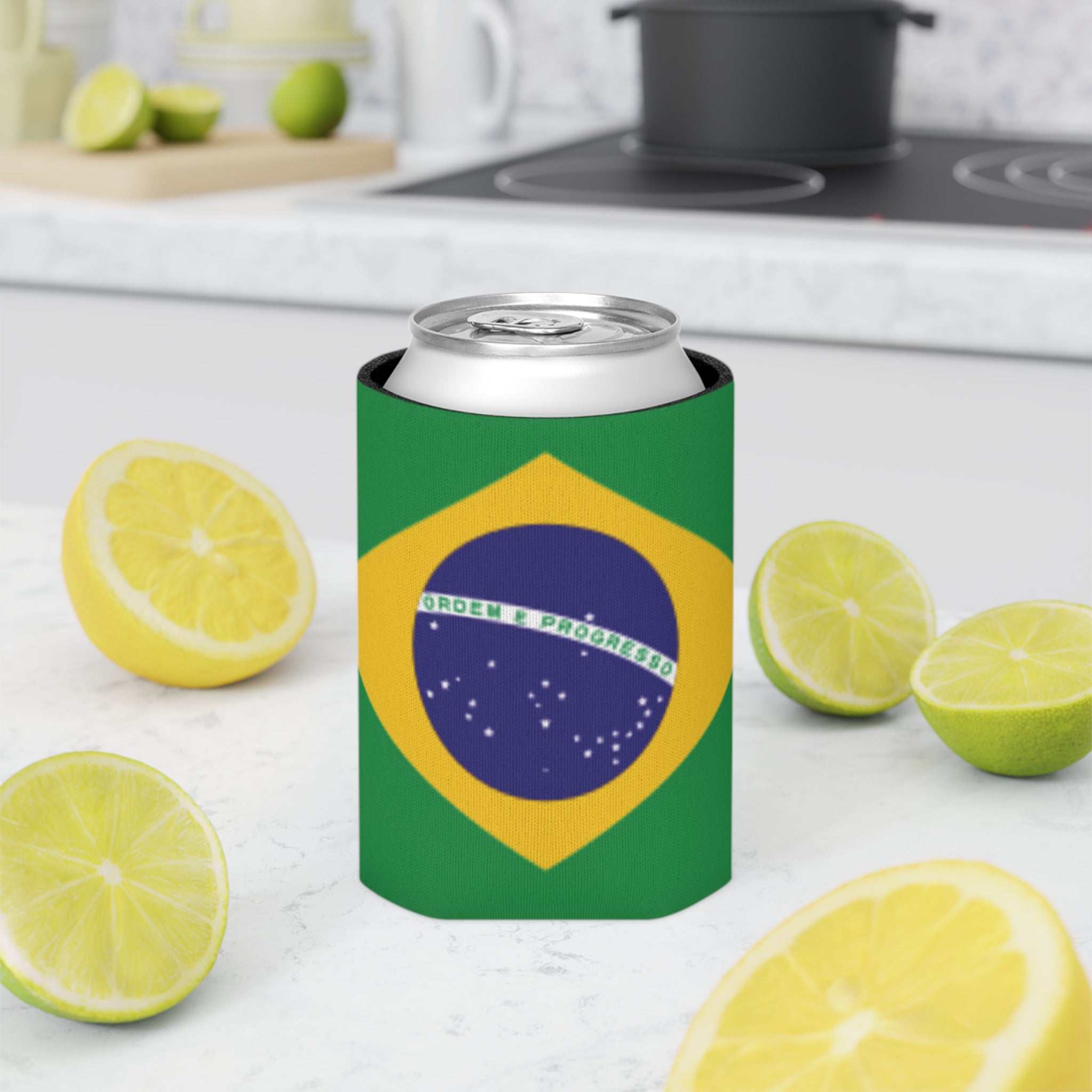 Brazil Flag Can Cooler | Soccer Fan Koozie (GOOOAL Accent)