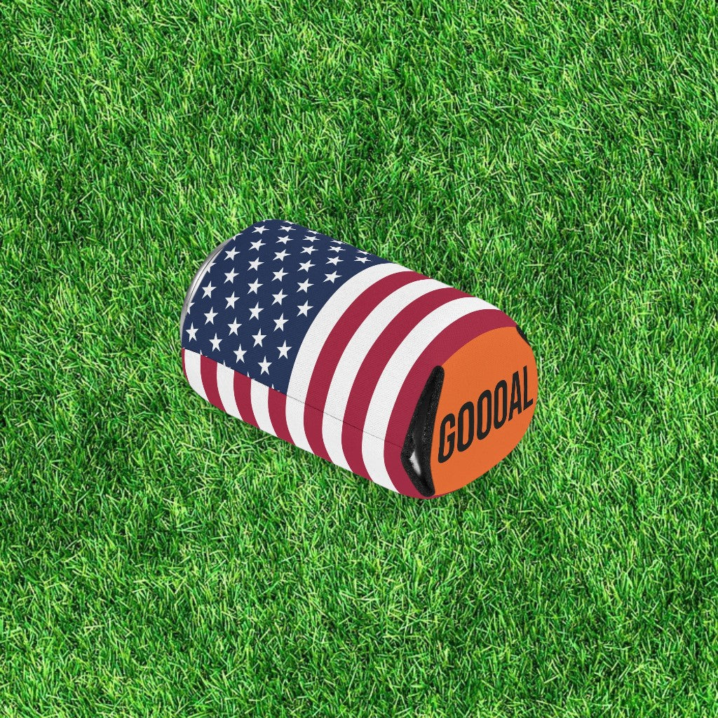 USA Flag Can Cooler | Soccer Fan Koozie (GOOOAL Accent)