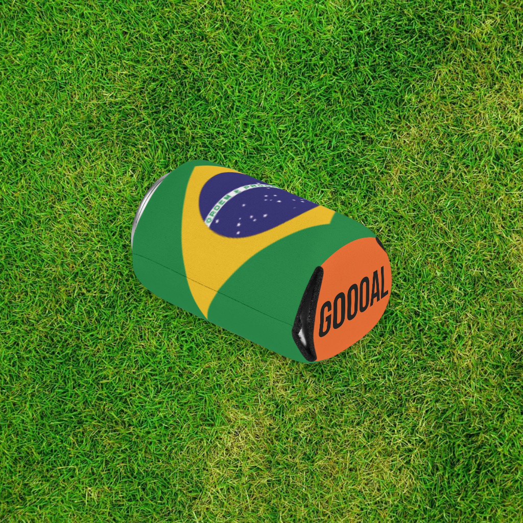 Brazil Flag Can Cooler | Soccer Fan Koozie (GOOOAL Accent)