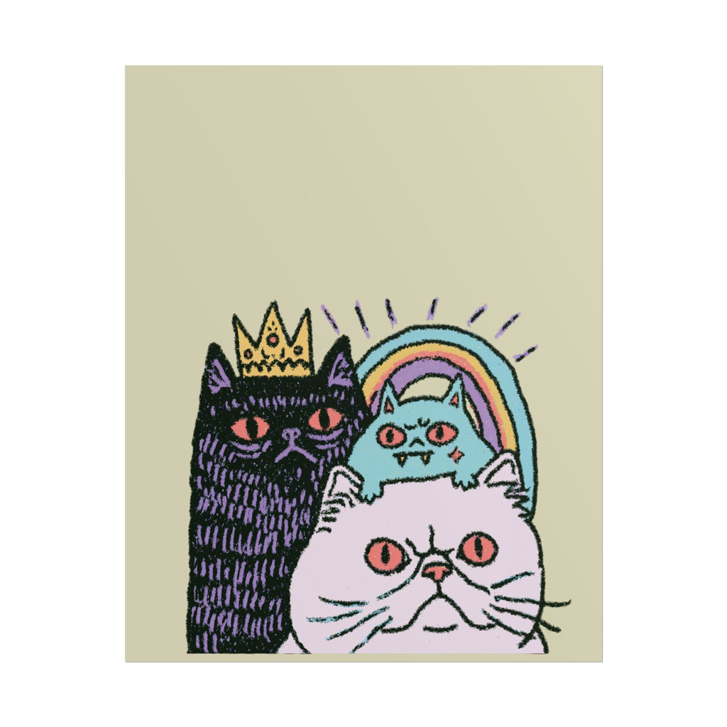 Cute Royal Cats Poster | Trio of Kittens with Crown & Rainbow Rolled Art Print